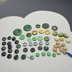 Vintage Green Button Lot 58 Piece Emerald, Olive, Chartreuse & Swirl Designs –